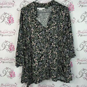 In every story long sleeve ruffle frilly collar Chic Black Floral V-Neck Blouse